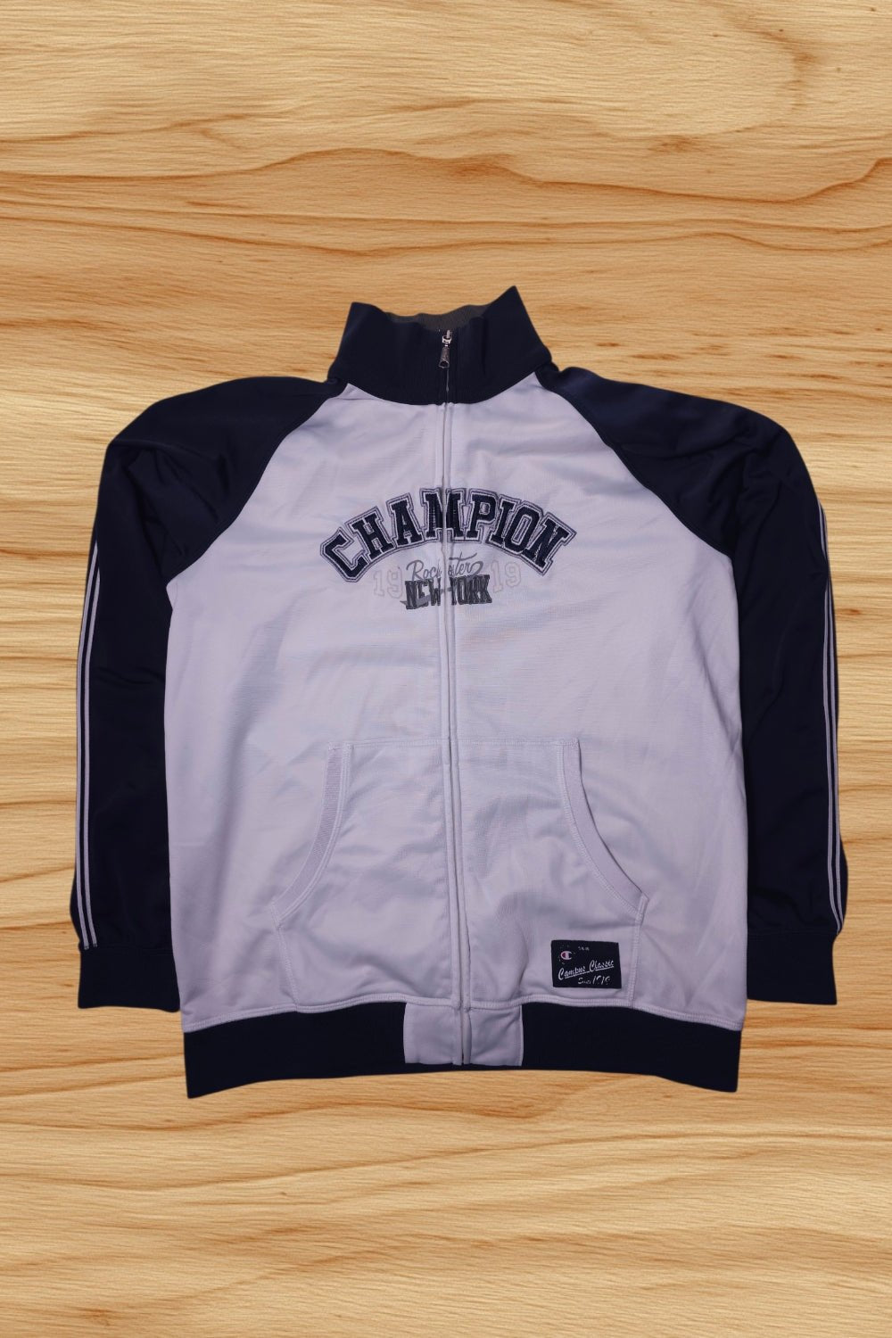 Champion Rochester New York Zip-Hoodie Weiß/Navy Blau Gr. 164