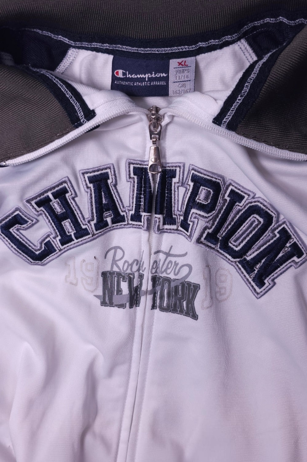 Champion Rochester New York Zip-Hoodie Weiß/Navy Blau Gr. 164